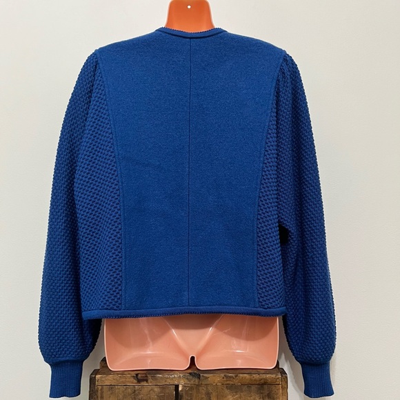 Geiger Collections Royal Blue Mixed Pattern Wool Sweater Cardigan Vintage Chic - Picture 6 of 12